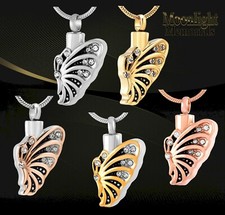 New Butterfly Crystal Wings Cremation Urn Keepsake Ashes Memorial Necklace