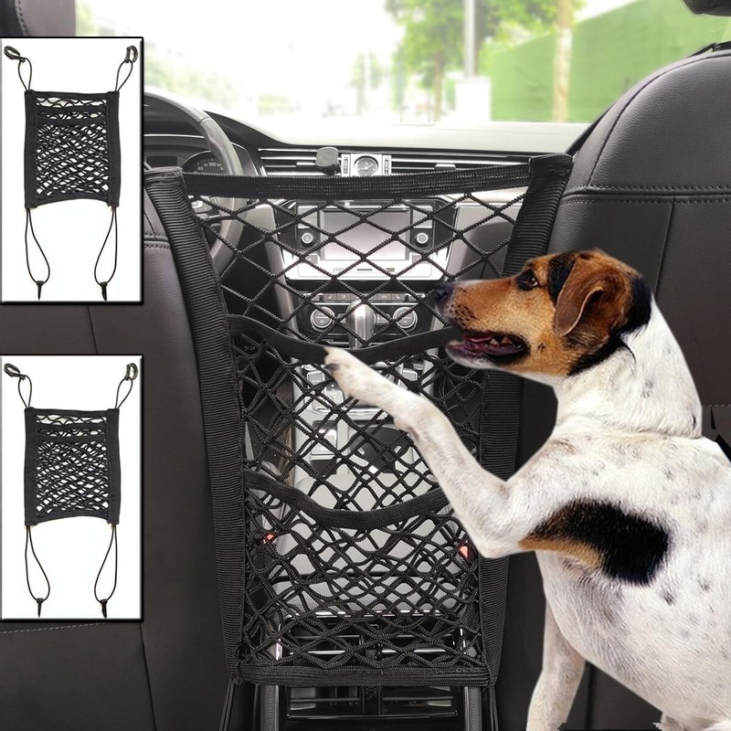 2 Pack Car Mesh Organizer, Dog Car Net Barrier Pet Barrier Stretchable Storag...