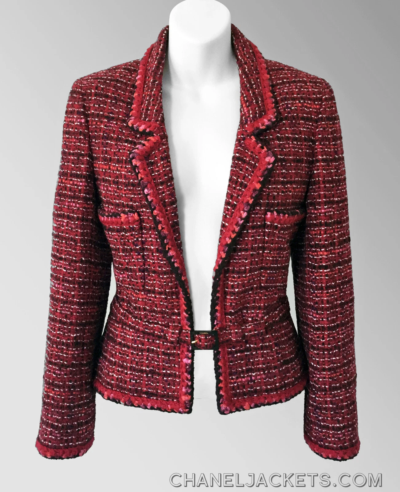 $3.995 GIACCA CHANEL VINTAGE rossa multi tweed * FR 28 US 2 4 ~ IMMACOLATA