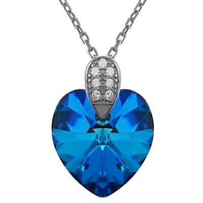 Collier COEUR en ARGENT rhodié et Cristal Swarovski® bleu Bermudes