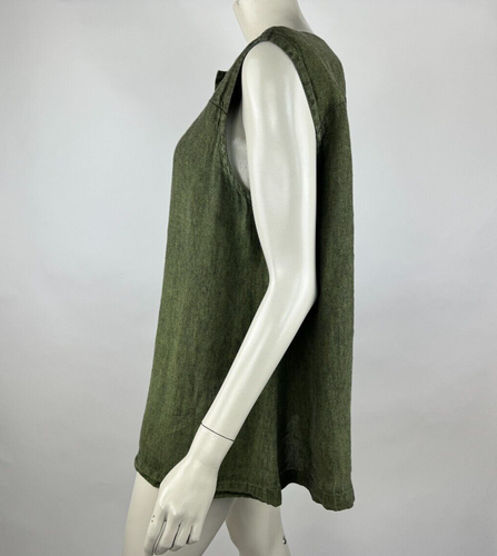 Flax Linen Tunic Top Women L EUC Boat Neck Sleeveless Pullover Green - 第 4/9 張圖片