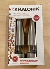 NEW Kalorik Electric Salt and Pepper Mills Stainless Steel Light Up 2-Piece Set