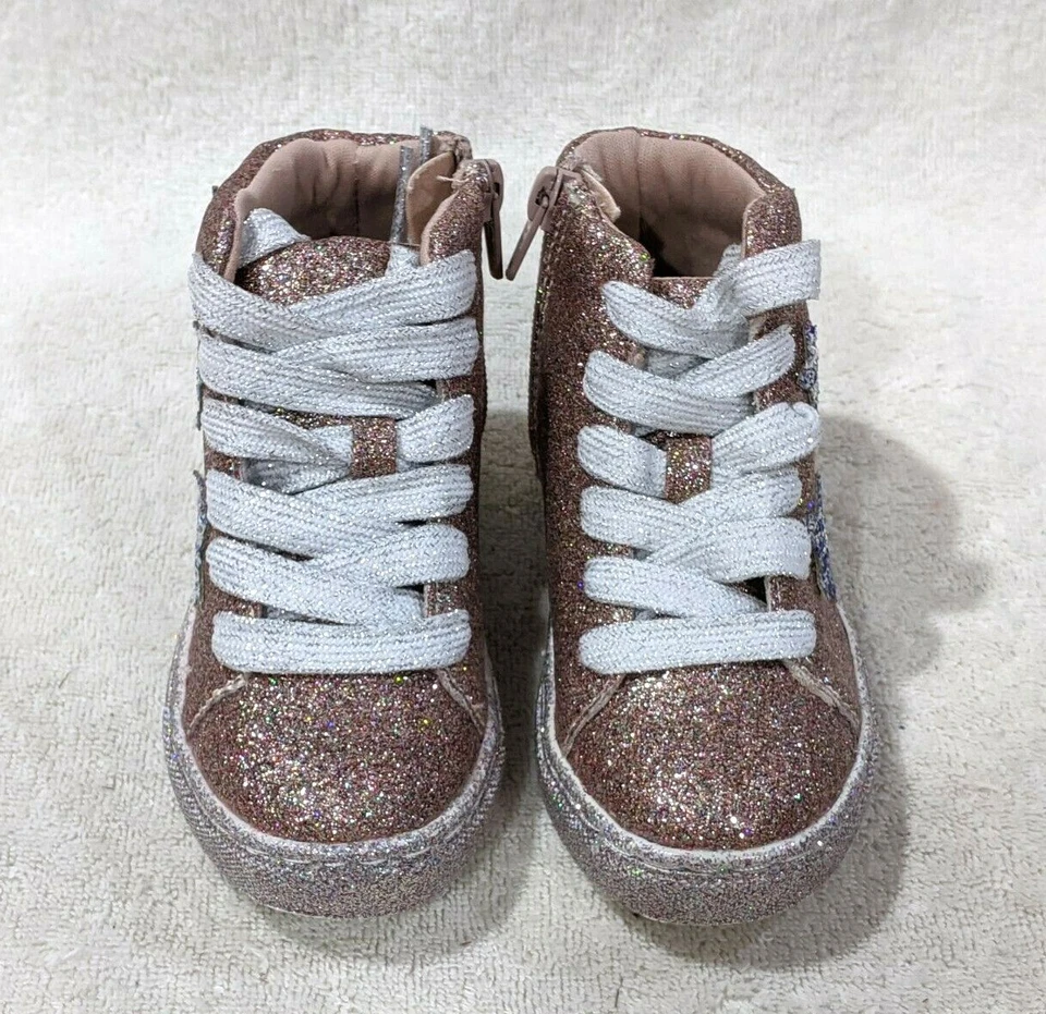 Jumping Beans Toddlers Girl's Lemon Sherbert Pink Glitter Hi Top Shoes-Sz 5/7/8 - Image 2 of 4