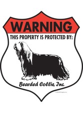 Warning Bearded Collie Property Protected - Beware Aluminum Dog Sign - 7" x 8"