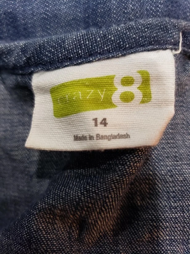 Vestido vaquero manga corta Crazy 8 niñas talla 14 botón delantero Foto 3 de 4