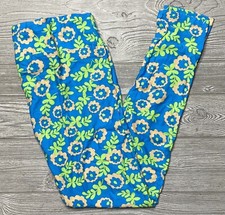 NEW Vintage Lularoe Leggings Blue Peach Pink Floral Flowers TC Tall and Curvy