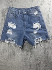 Denim Jean Shorts Sz Medium Light Fade Women  s High Waist Ripped Raw Hem SHEIN