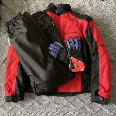 DAINESE motorcycle jacket, pants, and gloves