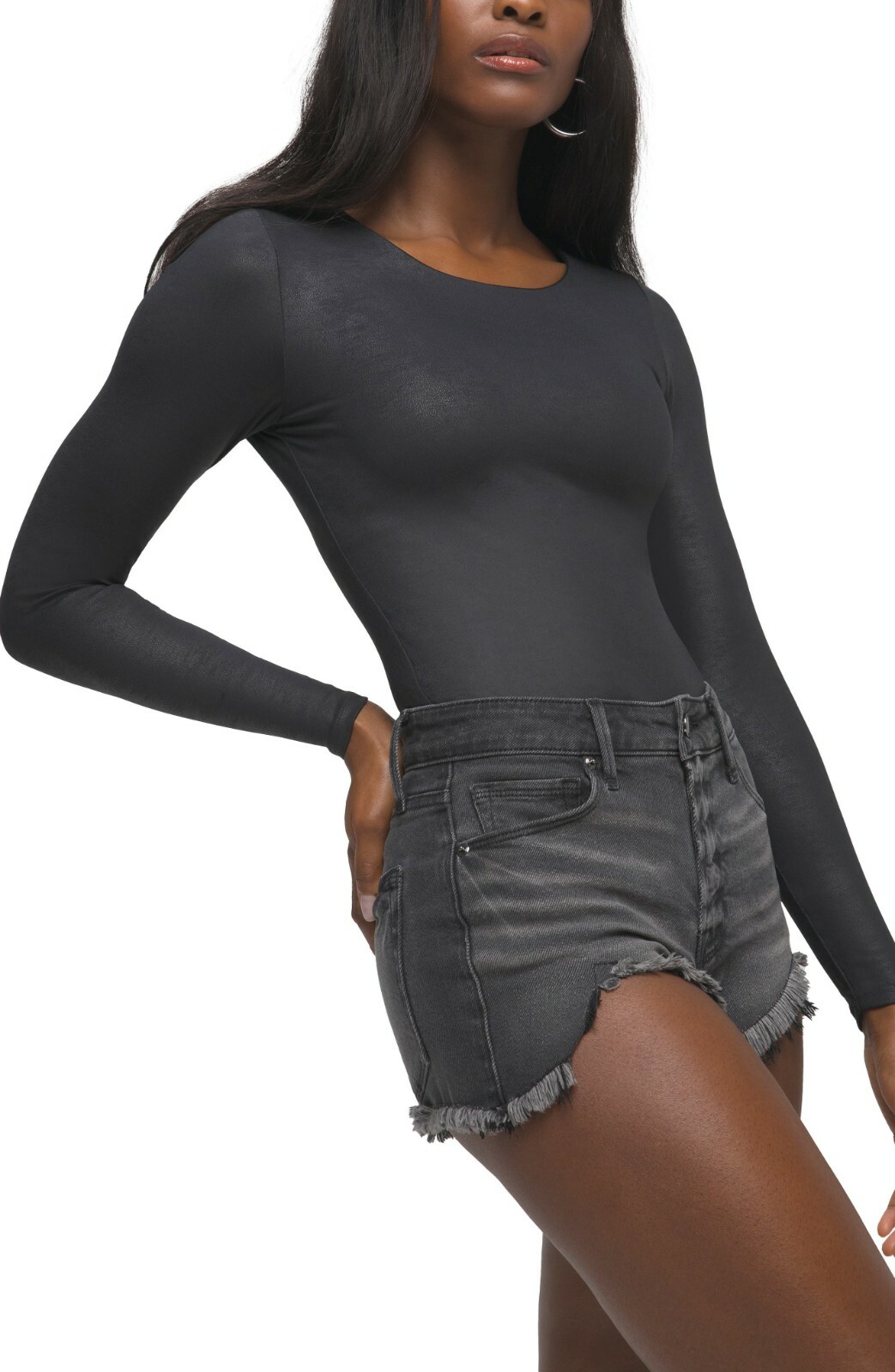 Good American Faux Leather Long Sleeve Bodysuit Size 0 - Black | eBay