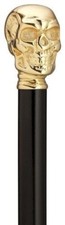 GOLD PLATED FINISH SKULL HANDLE ON BLACK SHAFT WALKING CANE STICK for HALLOWEEN