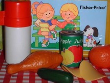 Vintage Fisher Price Picnic Lunch Box Food Lot Childrens Playfood Pretend Play