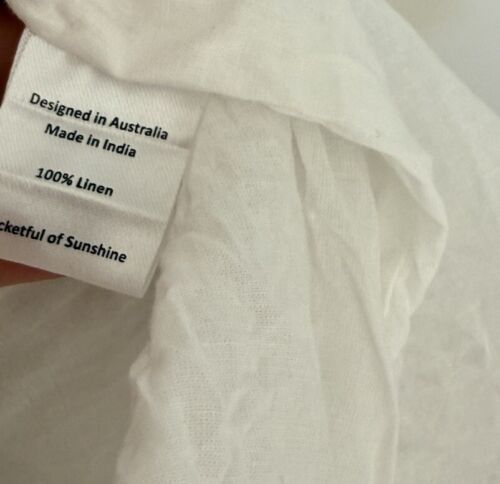 Palm Noosa Dress AU 10/US 6 Maxi White Blue Floral Tile Linen Broderie Anglaise - Picture 19 of 23