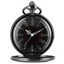 Black Quartz Pocket Watch Half Hunter Design Necklace Chain for Women Men Gifts