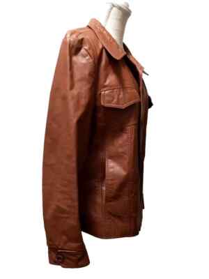 Vtg 70's JB Euro Port Mens Caramel Brown Genuine Leather Button