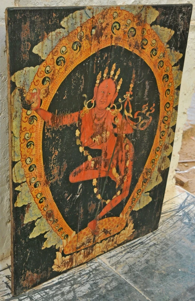Antique Wooden Big Door Panel Fine Rustic Painting Original Old Hand Painted - Image 4 of 4
