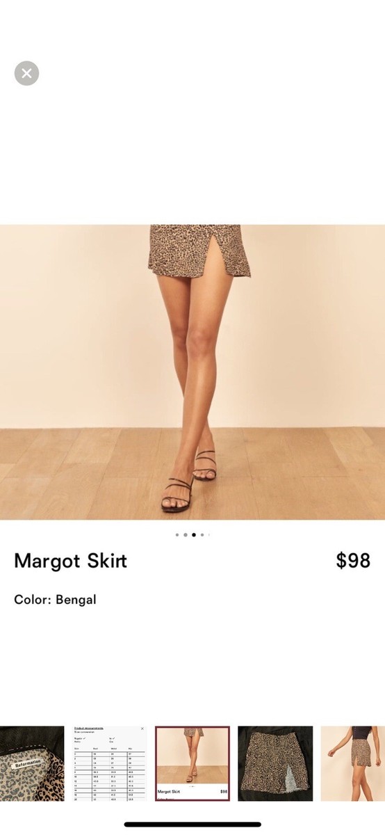 Reformation Margot Skirt Bengal Leopard Brown Mini Slit Size XS