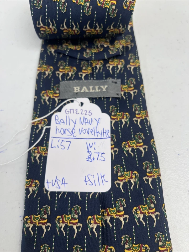 Corbata de cuello de seda Bally azul marino novedad caballos para hombre $245 Foto 4 de 4