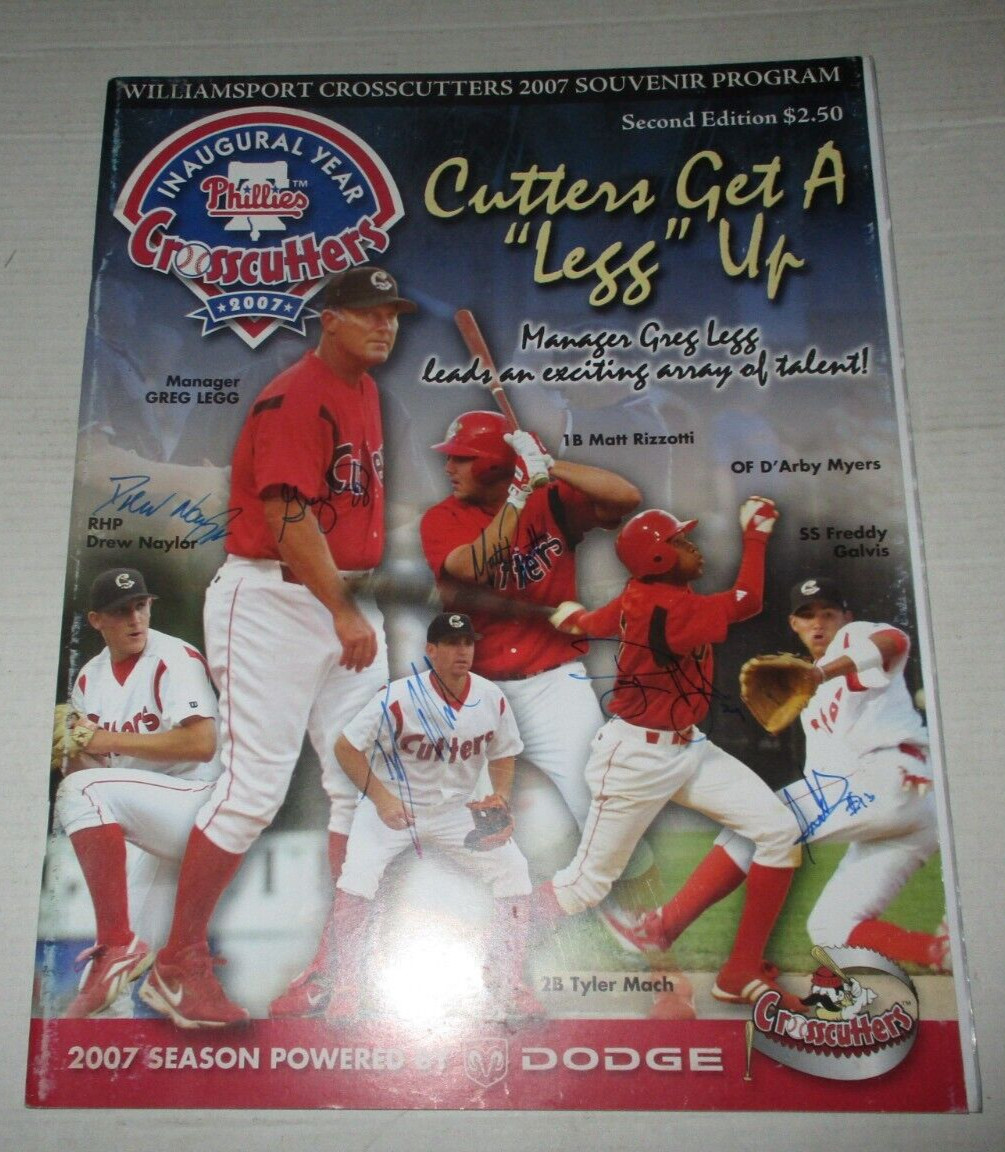 2007 Williamsport Crosscutters Signed Program - Drew Naylor, Greg Legg, 4 Others