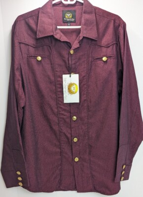 White Diamond Boots Western Shirt Button Up Maroon Gold Buttons Men's Medium