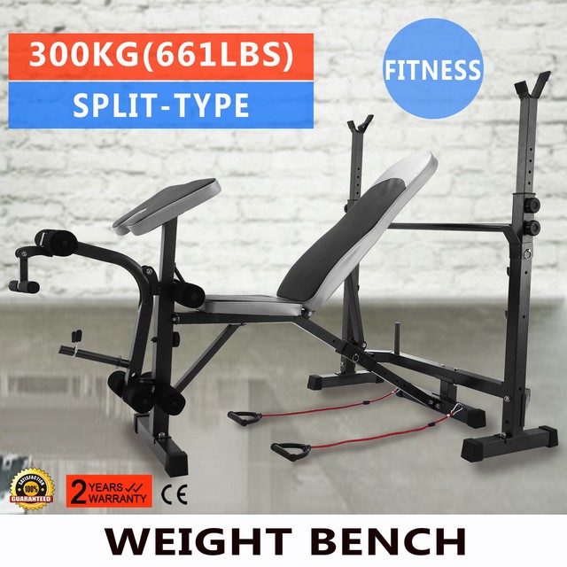 Weight Bench Set Home Gym Deluxe With 660lbs Weights Lifting Press