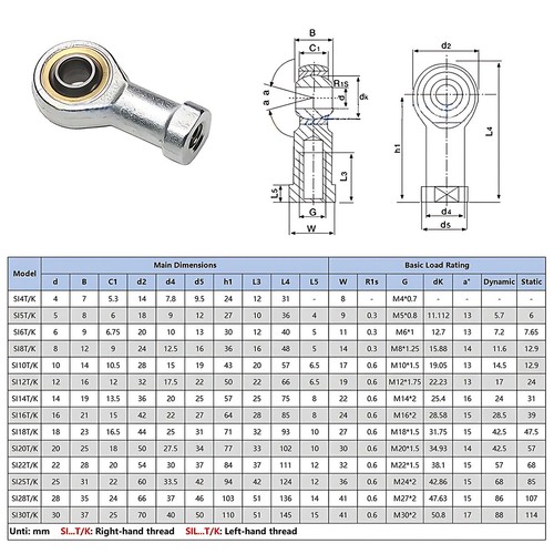 Male/Female Rod End joint Bearings Right/Left Hand Thread Link Heim Joint M4-M30 - Picture 5 of 10