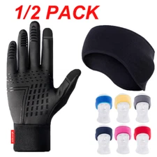 Fleece Winter Headband Thermal Windproof Touch Screen Full Finger Gloves Outdoor