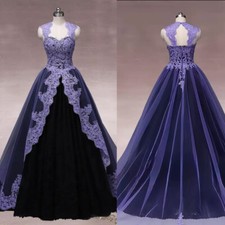 Gothic Black and Purple Wedding Dresses Sleeveless A Line Appliques Bridal Gowns