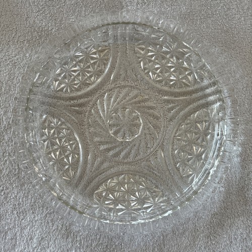 Pinwheel Star 12” Cut Glass Round Vegetable/Relish Platter  Stars & Bars