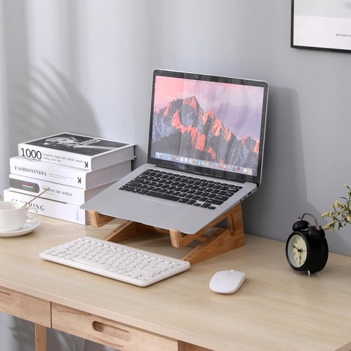 Laptop Stand Wooden Vertical Laptop Stand for Desk Bamboo Laptop Stand Comp - Afbeelding 7 van 11