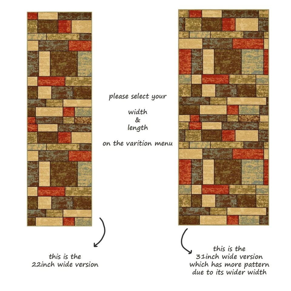 Custom Size Stair Hallway Runner Rug Non Slip Rubber Back Multicolor Tiles 3D - Image 3 of 4