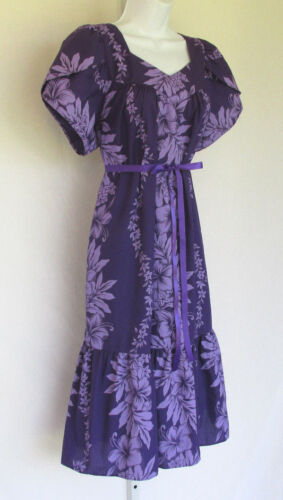 ABITO FLOREALE HAWAIANO VINTAGE ANNI '60 '70 MODA GIADA CINTURA VIOLA TAGLIA SMALL - Foto 3 di 12