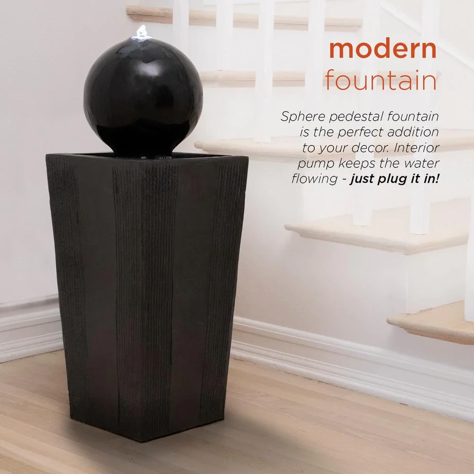 Outdoor Modern Sphere and Pedestal Fountain with LED Light 33 in. Tall NEW - Image 4 of 4