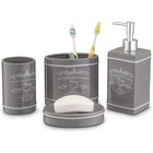 Home Basics 4 Piece Ceramic Paris Bath Accessory Set, Gray