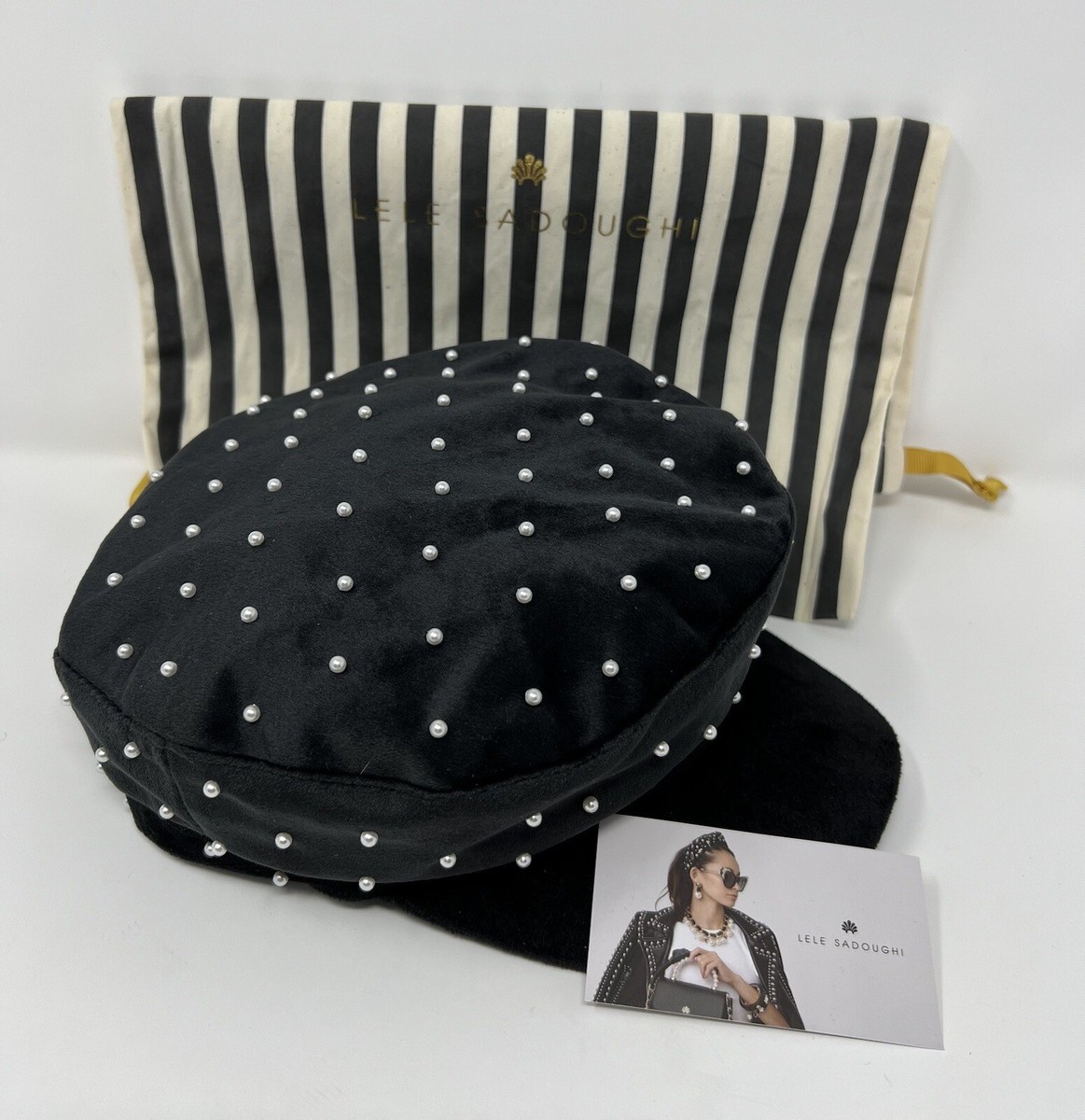 LELE SADOUGHI Black Velvet Pearl Newspaper Boy Newsboy Hat Fido | Black Velvet Newsboy Cap | In stock! | Fawler main image 4