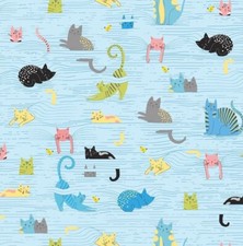 Feline Drive Fabric WHISKERS Cats in Window Blinds Blue Fat Quarter 18"x22' FQ