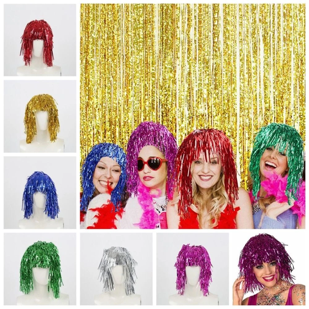 Glitter Foil Tinsel Wigs Funny Shiny Party Wig Tassel Halloween