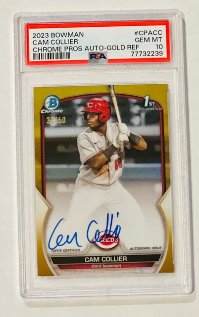 2023 Bowman Chrome CAM COLLIER #/50 TRUE GOLD AUTO REFRACTOR 1ST PSA 10 GEM MINT