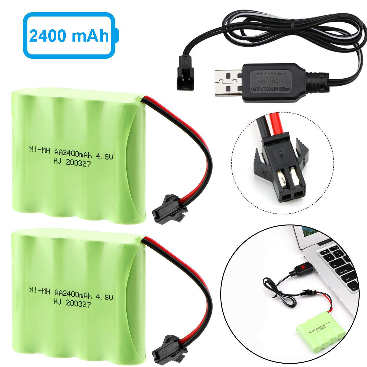 NEWASHAN 2400 mAh 3,6 V batterij voor RC auto speelgoed vliegtuig elektrische robot vrachtwagen op afstand bestuurbare afstandsbediening oplaadbare Ni-MH AA batterijen met oplaadkabel (SM-2P