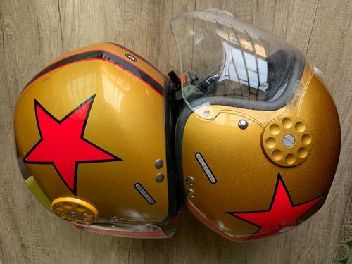 Coppia Caschi Gold Red Star Project Flash Graphic Helmet Cafè Usati | eBay