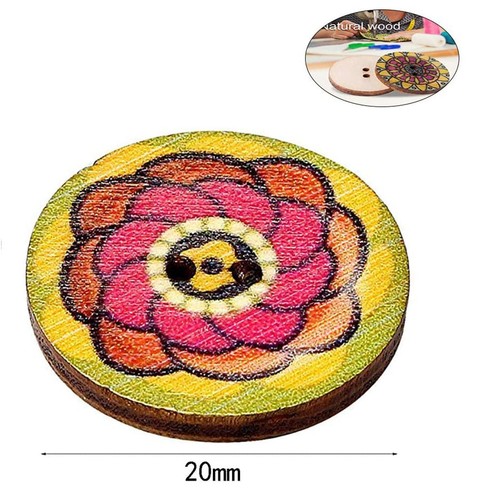 100 Mixed Vintage Wood Buttons Flower DIY Sewing Craft Buttons 2 hole Decorative - Picture 7 of 10