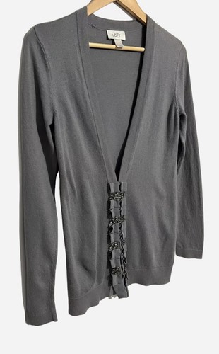 Ann Taylor Loft Cardigan Womens S Small Cotton Blend Silk Rhinestone Bling Gray - Picture 2 of 15