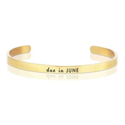 Due in June Gold Cuff Bangle Bracelet Soon To Be Mommy 18K GP Maternity Pregnant