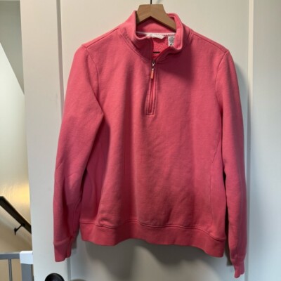 Izod Golf Women's Pink Quarter Zip Cotton Blend Pullover Sweatshirt Tennis Prep