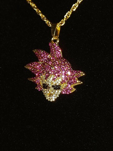 ICED Bling God Goku Rose DBZ DargonBall Cartoon Chain Pendant Necklace HipHop CZ - Picture 3 of 8