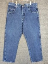 Wrangler Regular Fit Straight Leg Jeans Men's 38x30 Blue Dark Wash Cotton