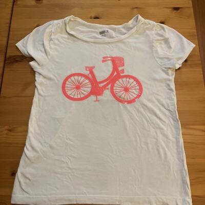 Crazy 8 Size XL 14 Pink Sequin Bicycle Short Sleeve Tee White Shirt Girls 2000s