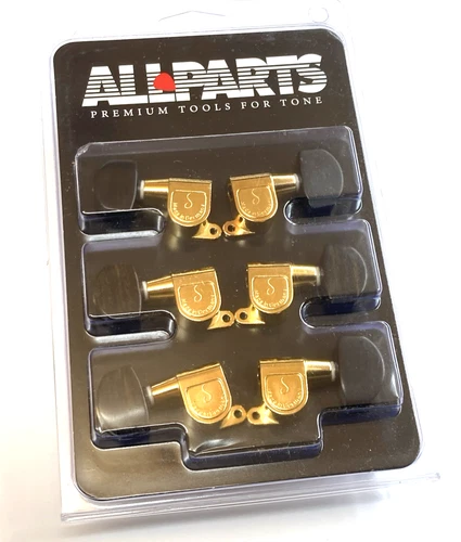 Schaller Gold M6 Full Size 3x3 Guitar Tuners w/Ebony Buttons OLD LOGO