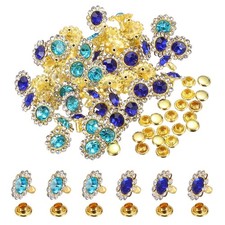 50pcs Colorful Rhinestone Rivets 11mm Sun Flower Crystal Studs, Blue/Dark Blue