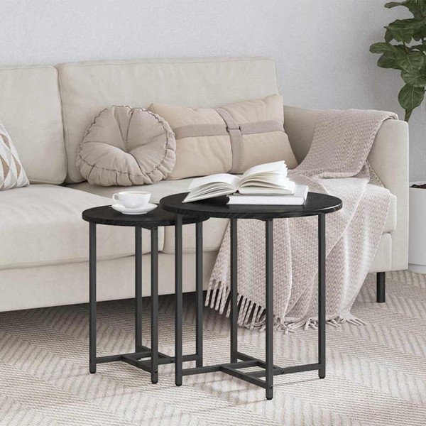 Beistelltisch 2Er Set Schwarz Aus Eichenfurnier Und Metall-image
