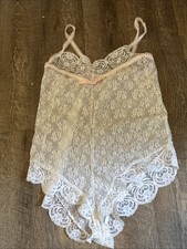 Vintage 80s Spotlight Sheer white Floral Lace Teddy Bodysuit Romper Medium